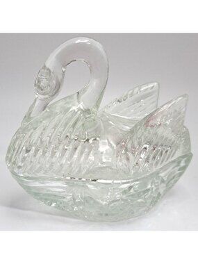 Crystal Glass Swan Figurine Trinket Holder 5" Tall Elegant Decorative Piece